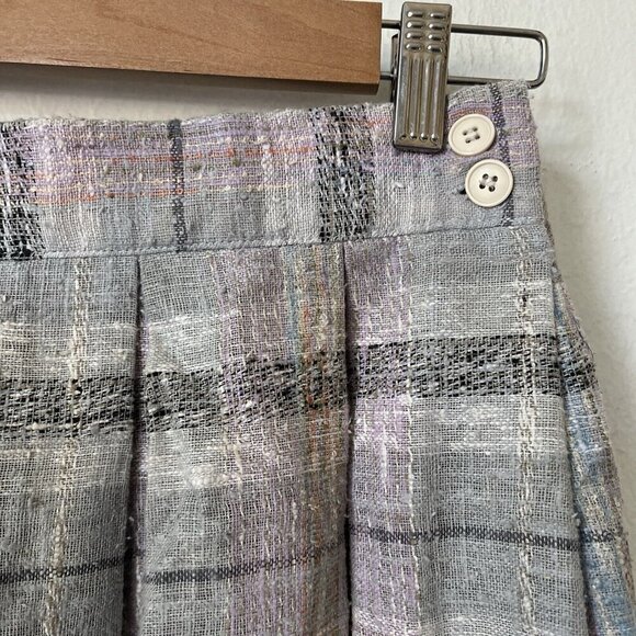 70s Ann Stevens gray purple plaid tweed like a line pleated full‎ skirt midi 26" - Picture 7 of 7